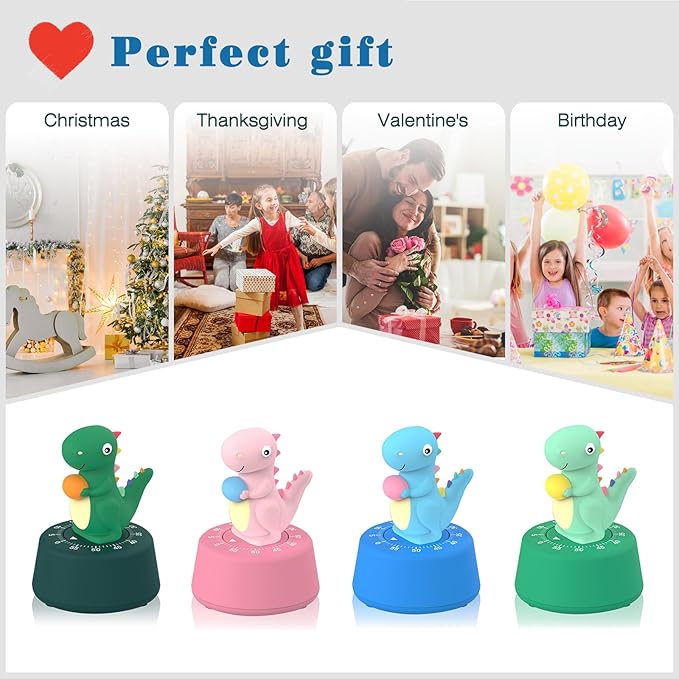 60 Minutes Mechanical Kitchen Timer,Cute Dinosaur Timer for Kids,Wind Up Egg Timer for Cooking,Reading,Classroom and Do Sports. (Pink)