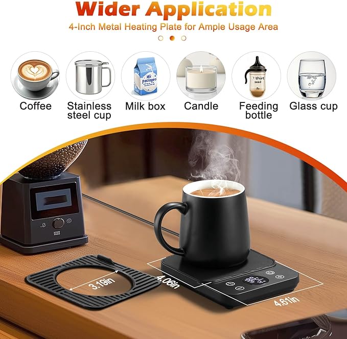 Cup Warmer for Coffee - Fastest Heating & Highest Temperature, Coffee Mug Warmer for Desk Auto Shut Off, 1-12h Timer for Scheduled Start, Electric Beverage Warmer for Coffee (Black, NO Cup)