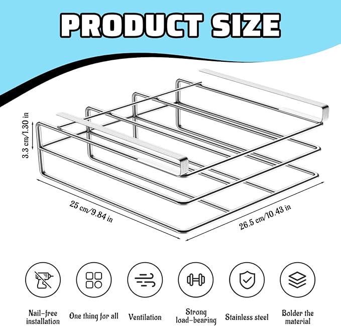Under Cabinet Cutting Board Holder, 2 Layers Chopping Board Holder, Stainless Steel Heavy Duty Cutting Boards Hanging Rack for Kitchen, Silver