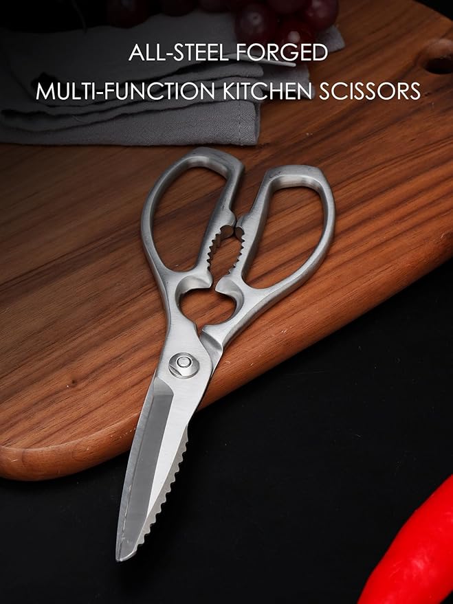 Heavy-Duty Kitchen Scissors Forged from Stainless Steel, Kitchen Shears for Food, Ideal Cooking & Culinary Scissors for Meat, Poultry and Vegetables, Dishwasher Safe, 2-Year Warranty
