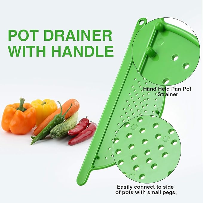 3 Pieces Pot Drainer with Handle Hand Held Pan Pot Strainer Plastic Pot Side Strainer Pasta Pot Drainers for Noddles Fruit Veggies and More, Fits up to 9 Inches