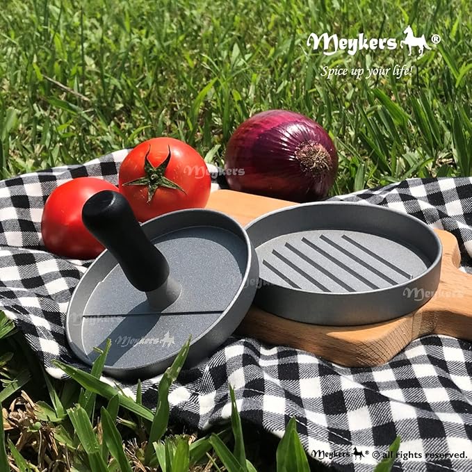 Meykers Burger Press 100 Patty Papers Set | Non-Stick Hamburger Mold with Free Wax Patty Paper Sheets | Meat Beef Cheese Veggie Burger Maker for Grill Griddle BBQ Barbecue | BPA Free