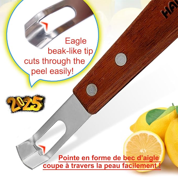 Citrus Lemon Zester & Channel Knife Tool for Kitchen Bar, Stainless Steel Blade, Ergonomic Design, Wooden Handle & Rubber & Plastic Handle Set Tool
