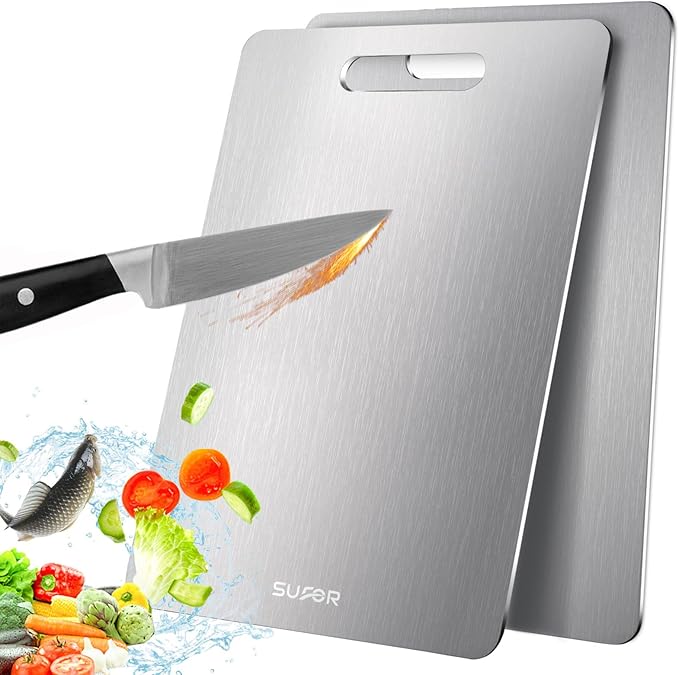 2 Pack Titanium Cutting Board, 100% Pure Titanium Cutting Boards For Kitchen, Non-Slip Chopping Board, Dishwasher Safe, Easy to Clean, Durable & Hygienic for Meat, Vegetables, Fruits (15 * 11)