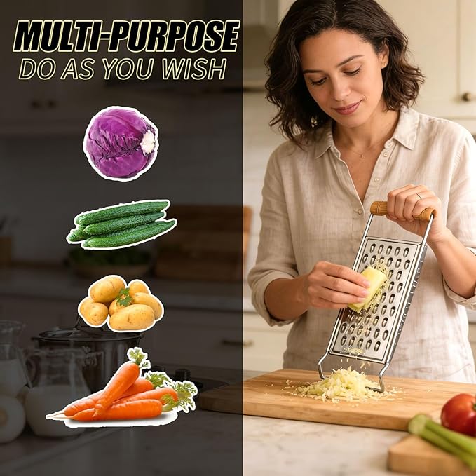 2 Pack Cheese Grater Handheld,Stainless Steel Zester Set of 2, Kitchen Flat Handheld Grater For Potato, Vegetable Chocolate, Spices,Carrot, Butter,Parmesan Cheese（Coarse Grater&Fine Grater）