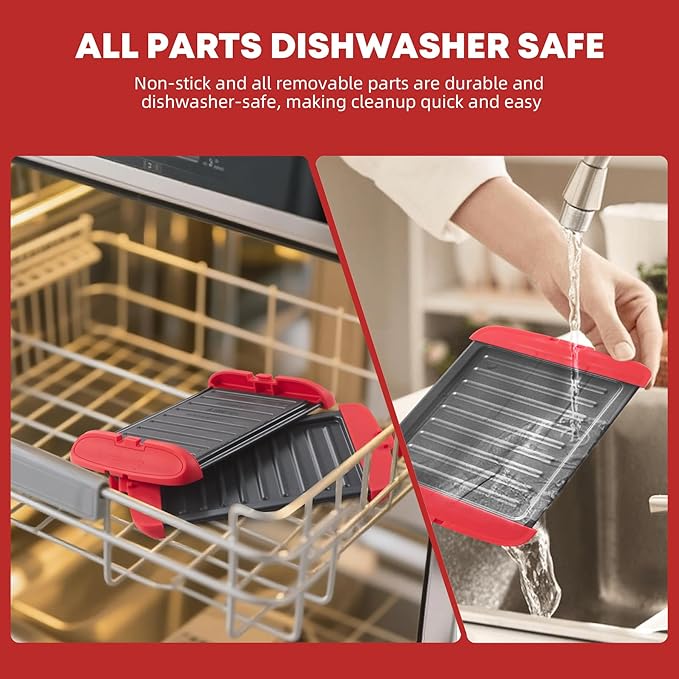 Microwave Sandwich Maker, Microwave Toastie Maker, Snack Maker & Panini Press, Microwavable Metal, Removable Non-Stick Plates Silicone Microwavable Cookware, Dishwasher Safe, Red