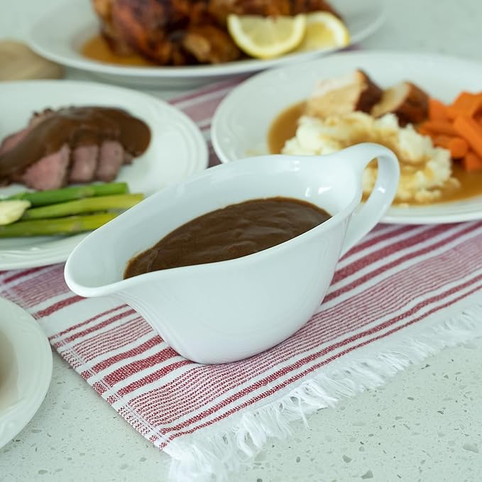 Heartland Home 16oz Porcelain Gravy Boat with Spout – Large Gravy Bowl for Sauce, Cream, and Milk with Large Pourer and Fewer Drips - Microwave and Dishwasher Safe – Classic Ceramic Gift, White