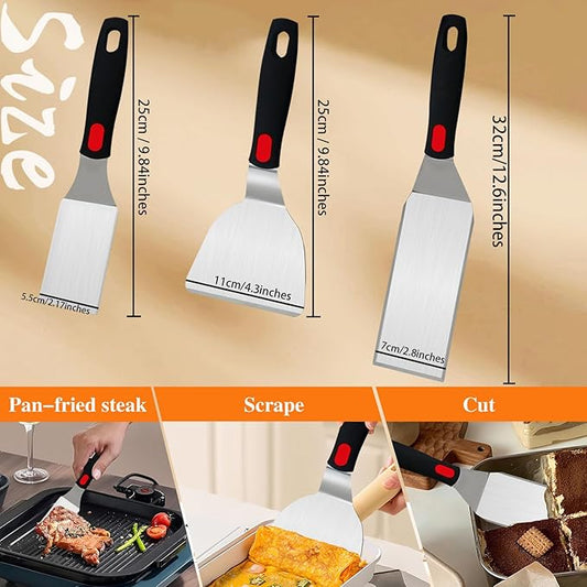 Professional 6-Piece Spatula Set - Hybrid Stainless Steel & Silicone Turner Set, 600°F Heat Resistant, Metal Spatulas for Griddle/Cast Iron & Nonstick Safe Silicone Tools for Egg, Pancake, Burger