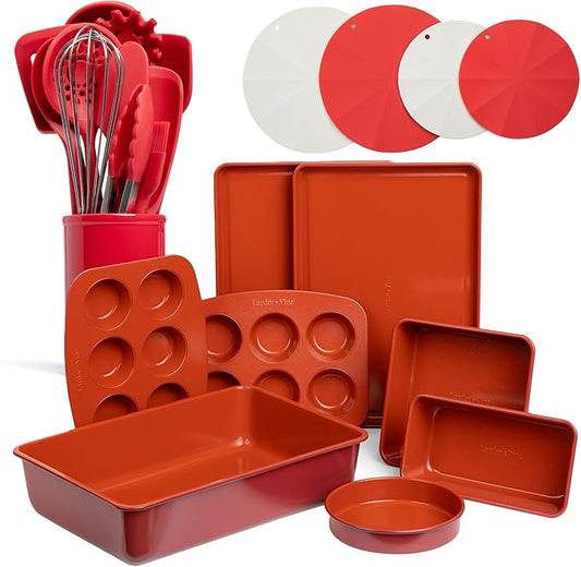 Larder & Vine 24 Piece Set (Cabernet) | Bakeware Set, Utensil Set, and Trivets