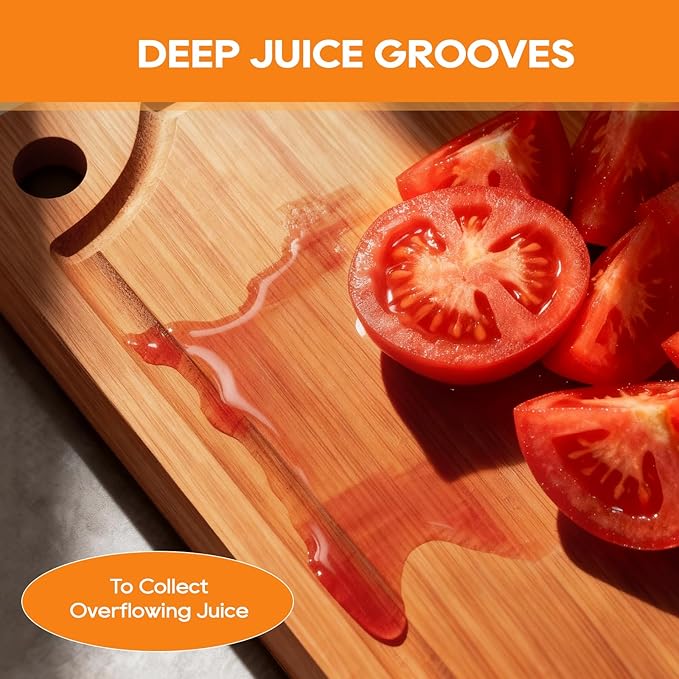 Bamboo Cutting Board, Durable Wood Chopping Boards for Kitchen, Reversible with Juice Groove, Wooden Cutting Boards for Chopping & Serving, 12" x 8" - 0.6" Thick