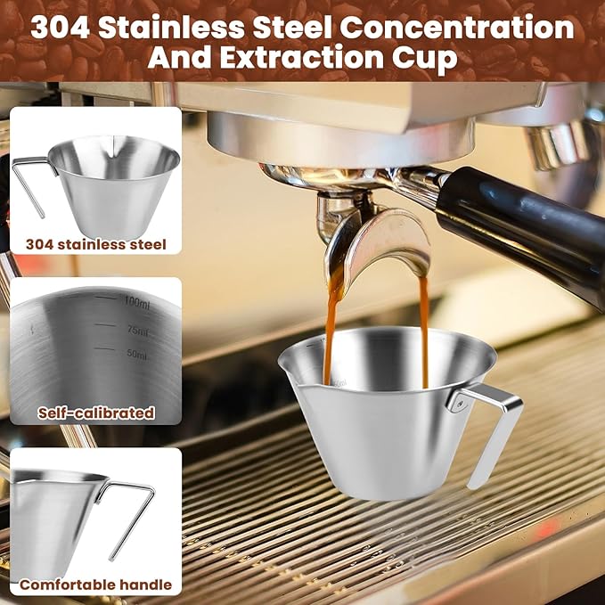 2 Pieces 3.4 Oz/100 ml Espresso Measuring Cups, Stainless Steel Espresso Shot Cups with Handle & Scale, V-Shaped Spout Coffee Pour Pitcher for Barista Cooking Baking Home Office Shop