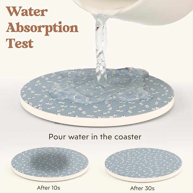 Coasters for Drinks Set of 6 with Holder, Absorbent Ceramic Stone, Spring Floral Coffee Table Décor, Decorative Cup Coasters for Kitchen, Living Room, Farmhouse & Garden, Tea Table Accessories