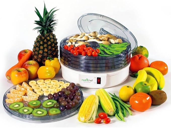 NutriChef Electric Countertop Food Dehydrator - Multi-Tier High-Heat Circulation Professional Food Preserver, Fruit, Vegetable Dryer, Meat or Beef Jerky Maker w/ 5 Stackable Trays - AZPKFD12