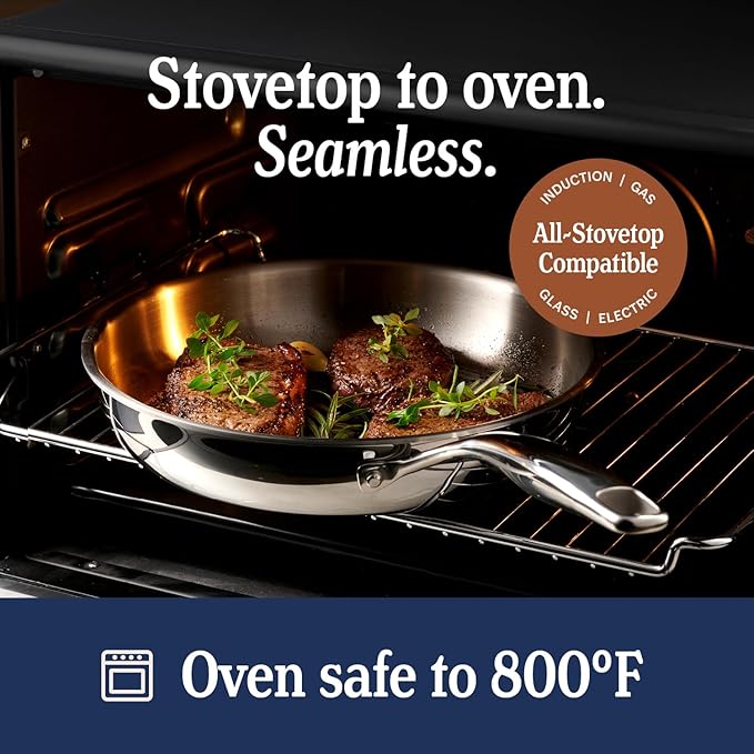 LEGEND COOKWARE 5-Ply Stainless Steel 10-Quart Stock Pot with Lid - Induction Compatible, Oven Safe 800°F - Non-Toxic, No Coatings - Even Heating, Won't Warp - Built to Last Generations