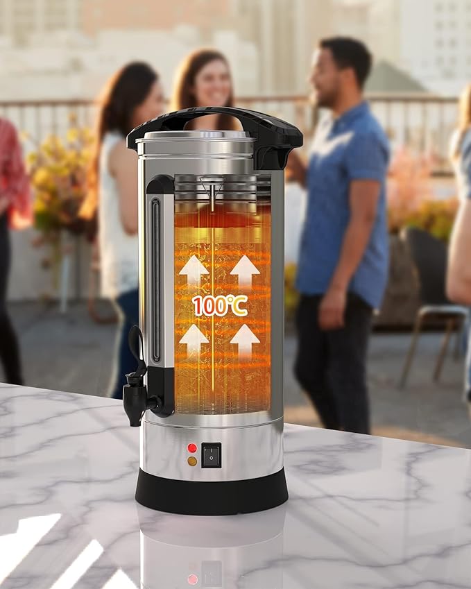 60 Cup Commercial Coffee Urn, 10L Large Capacity Coffee Maker with Quick Infusion, 304 Stainless Steel Double-Wall Hot Beverage Dispenser – Easy to Clean for Churches, Offices, Events & Meeting Rooms
