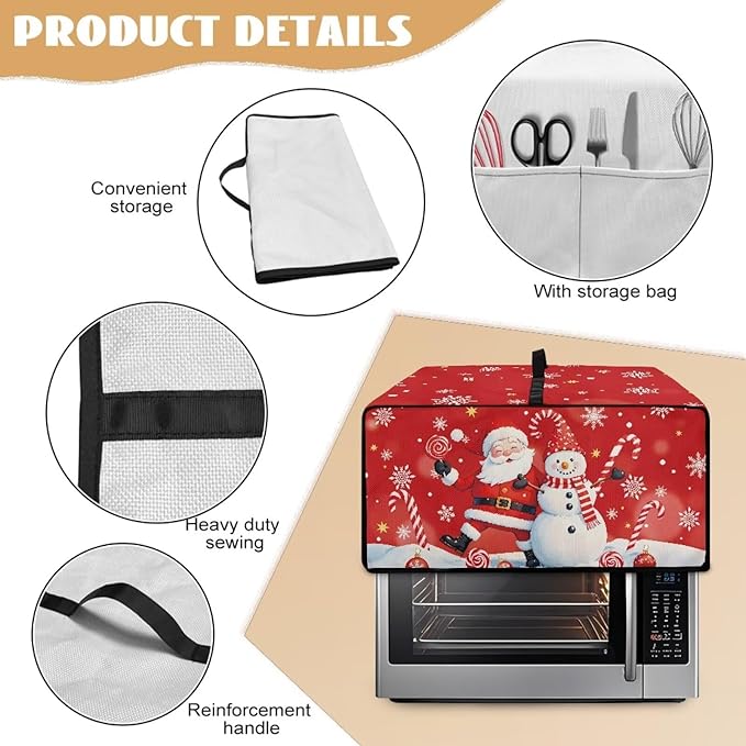 Doojoayie Chrsitmas Toaster Oven Cover Santa & Snowman Print 8 Slice Bread Machine Dust Protector Universal Fit Dust-proof & Stain Resistant Covers for Kitchen Appliance