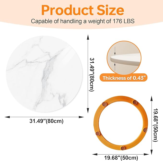 Lazy Susan Turntable 31.4 Inch - 360° Silent Rotating Anti-Slip Serving Tray, Heavy Duty Centerpiece for Kitchen, Dining & Coffee Table - White Modern Design with Non-Slip Base
