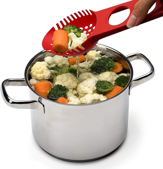 Nylon Spaghetti Server Non-Stick Pasta Fork Slotted Spoon Food Strainer with Spaghetti Measure Tool Strainer Ladle for Kitchen Dishwasher, Large Size