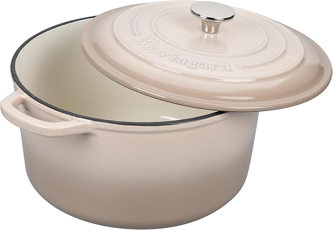 VORRINGARD Enameled Cast Iron Dutch Oven Pot with Lid, for Sourdough Bread Baking, Round Dutch Ovens, 4.5 Quart, Latte