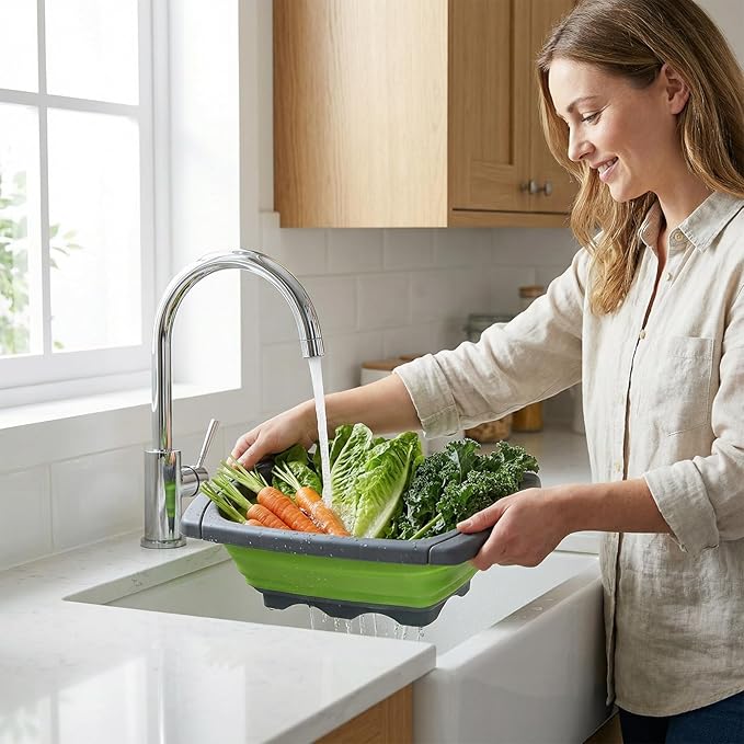 2 Pack Collapsible Colander Strainer, 6 Quart Over the Sink Colander with Ergonomic Non-Slip Handles, Durable Silicone Strainer for Veggies Fruits Pasta, Dishwasher Safe Space-Saving Kitchen Essential