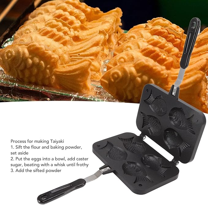 Taiyaki Fish Shape Cake Pan, Non Stick Waffle Cake Maker Pan with Long Handle Pancake Baking Double Pan Mold for Gas Stove Waffle Baking Mold for Home DIY Cooking Party