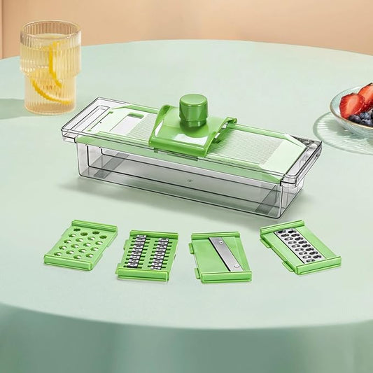 Multi-Purpose Kitchen Mandoline Slicer, Vegetable Cutter with Stainless Steel Blades, Safe Plastic, and Hand Guard - Ideal for Onions, Potatoes, Carrots