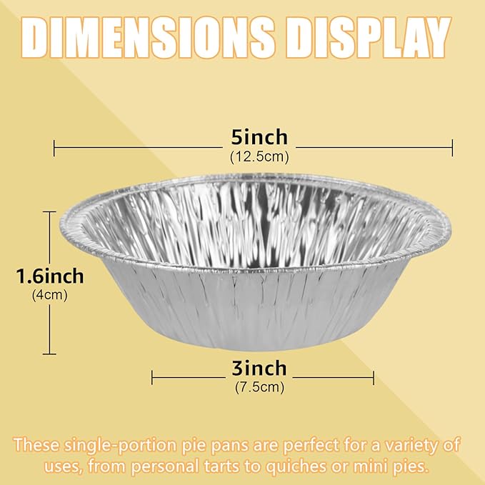 RHBLME 125 PACK Mini Pie Tins, 5 Inch Aluminum Foil Pie Pans Heavy Duty Small Pie Tins, Pot Pie Pans For Bakeries, Cafes, Restaurants, Durable Mini Tart Pans for Pie, Fruit Tarts, Quiche