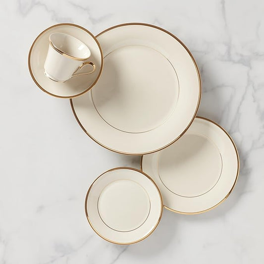Lenox Dinnerware Set, Eternal 5-Piece Place Setting, 24-Karat Gold Accents Set, Service for 1, Made Of Ivory Porcelain, Dishwasher Safe, Plates, Cups And Saucers, Home And Kitchen (Ivory, 5 Pcs)