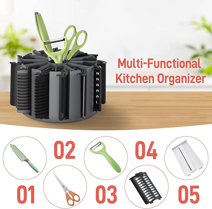 Silicone Storage Rack for Rotary Cheese Grater Blades, Kitchen Multi-Functional Storage Blade Holder, Flexible & Durable, Non-Slip, Quiet, Dishwasher Safe, without Blades (Grey)