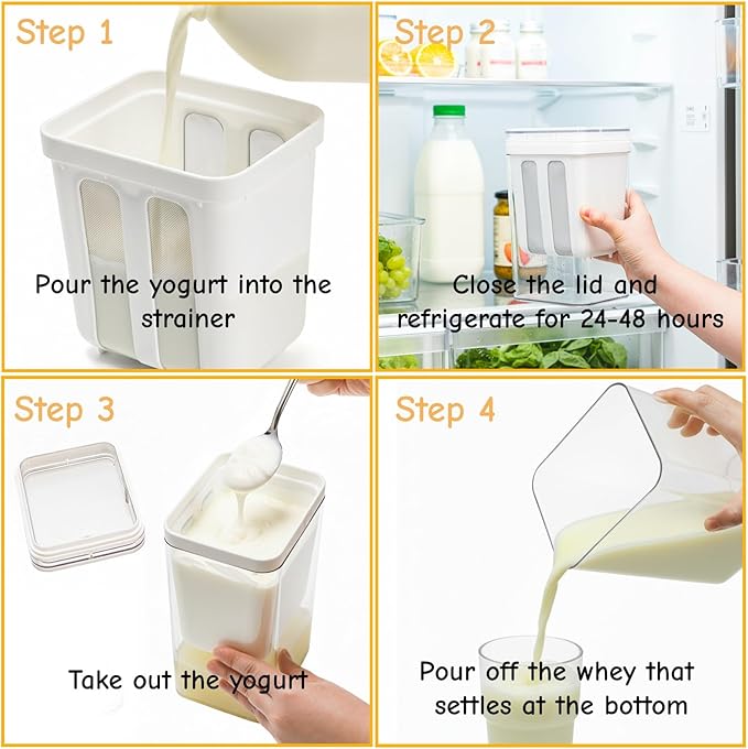 Yogurt Strainer, 1800Ml/1.9 Quarts Yogurt Separator Hung Curd Maker with Fine Mesh Bag & Lid, BPA Free Yogurt Maker for Whey Separation, Soybean Milk Fruit Juice Coffee Soup