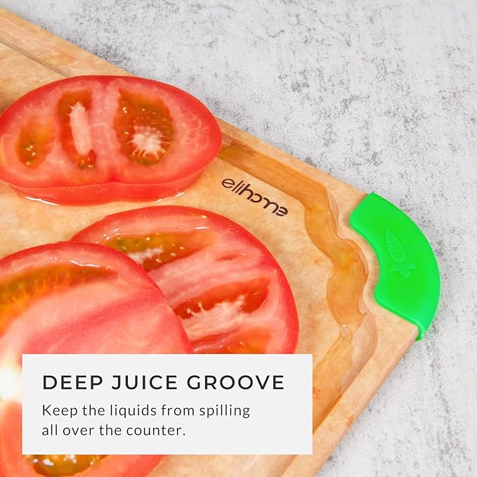 Elihome Premium Series 4-in-1 Kitchen Cutting Board Set, Non Slip Feet, Color Coded with Food Icon, Natural Wood Fiber, Dishwasher Safe, Eco-Friendly, Juice Grooves,Non Porous, BPA Free, Made in USA