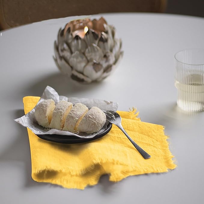 Handmade Cloth Napkins 100% Cotton Napkins with Fringe，Delicate Handmade Cloth Napkins for Dinners, Parties, Weddings and More，(18 x 18 Inch Set of 4) - Yellow