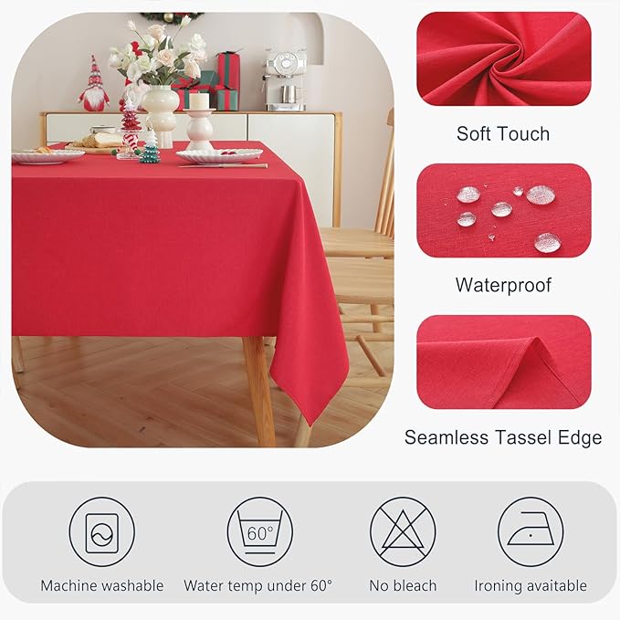 Alsoo Square Table Cloth,60X60 Inch Waterproof Linen Table Cloths Spill Proof and Washable Wrinkle Free Table Cover for Dining Table, Kitchen, Christmas，Parties and Wedding, Red