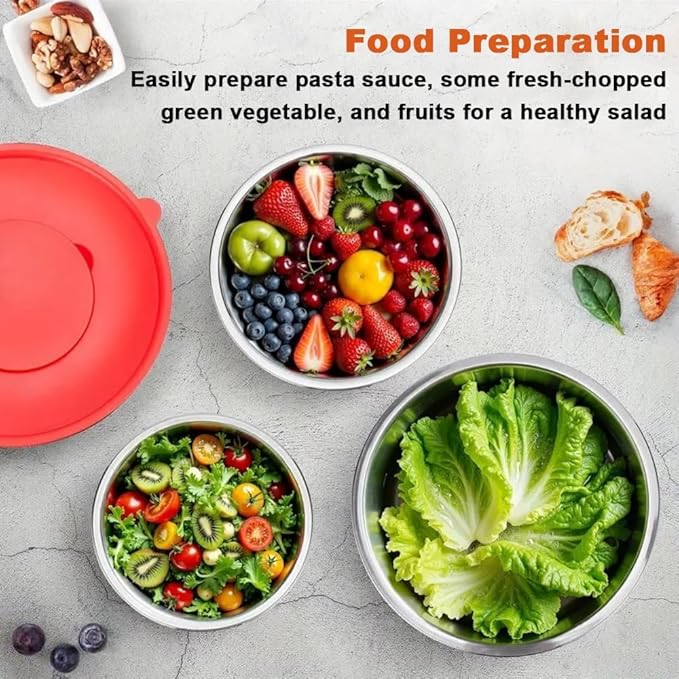 Thsinde Mixing Bowls with Airtight Lids, 6 Sizes Stainless Steel Bowls Set with Colorful Non-Slip Bottoms Great for Mixing & Serving(Size 7-1QT)