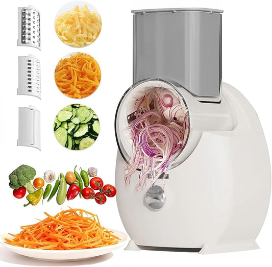 Electric Cheese Grater,3 In 1 Electric Grater For Home Kitchen,One-Touch Easy Control Salad Shooter Cheese Grater For Block Cheese Vegetable Cucumber Nuts(Milky-White)