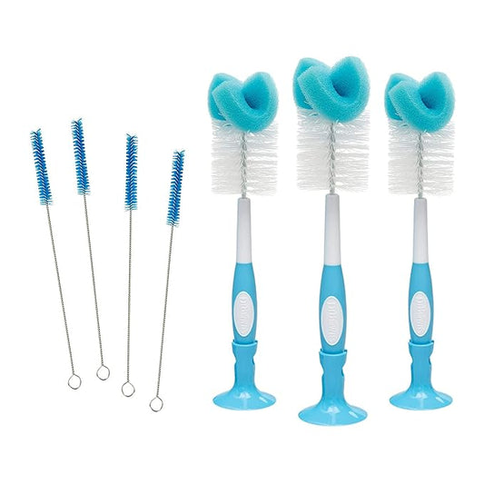 Dr. Brown's Reusable Sponge Baby Bottle Cleaning Brush, Blue, 3-Pack + Anti-Colic Vent Cleaning Brush, BPA-Free, 4-Pack