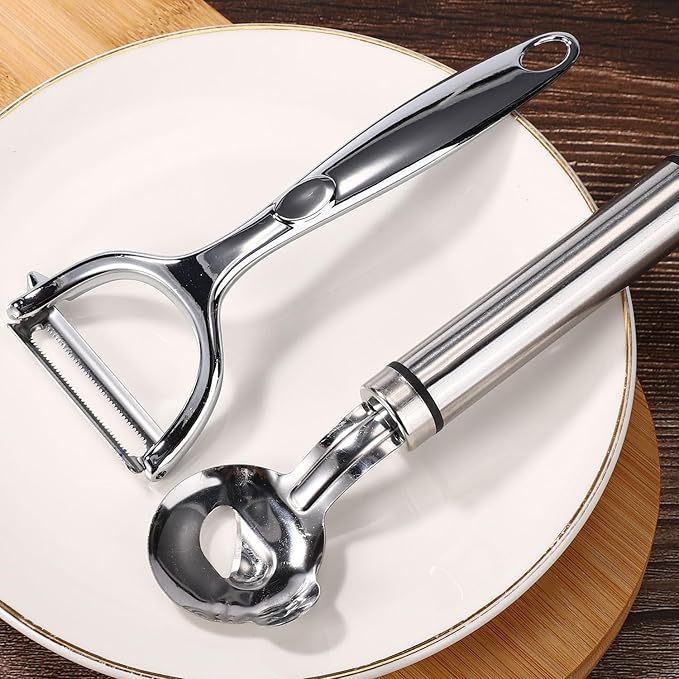 3pcs Cactus Peeler Tools, Stainless Steel Cactus Peeling Knife and Peeler Spoon, Long Handle Pelador de Nopales, Sliced Noodle Vegetable Paring Cutter with Hole for Kitchen Cooking Gadgets