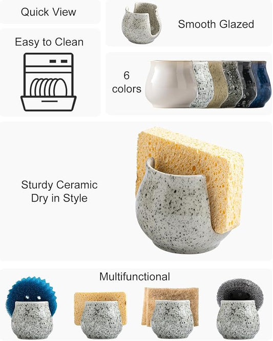 Sponge Holder for Kitchen Sink, Ceramic Dish Sponge Dish Rack Scrubby Kitchen Organizer Cute Sink Organizer, Farmhouse Decor, Speckled Glaze