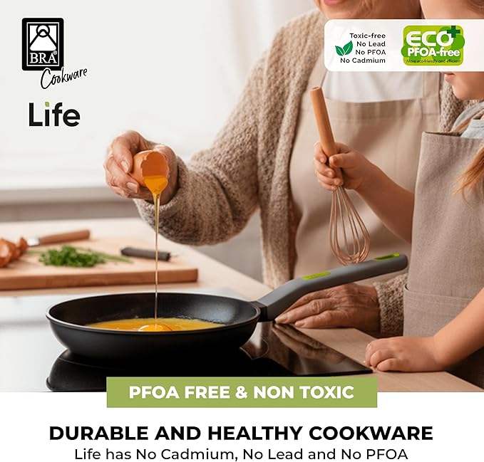 BRA COOKWARE Life Ceramic Nonstick Frying Pan | 10.2 Inch Recycled Cast Aluminum Skillet | Ceramic Non-Stick Fry Pan | PFOA Free Searing Skillet | All Cooktops (incl. Induction) | Soft-Touch Handle