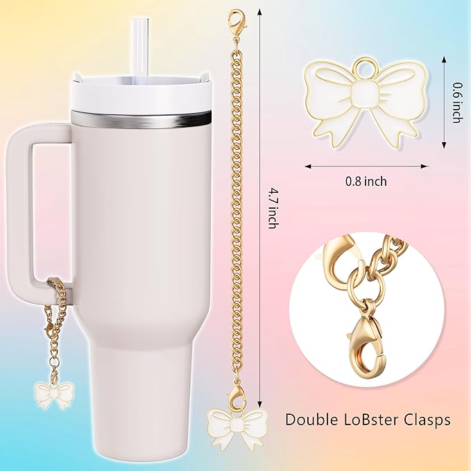 Compatible with Stanley Cup Accessories - 4Pcs 10mm Cute Bow Straw Topper Compatible with Stanley Cup Straw Cover Cap, 2pcs Bow Charms for Stanley 30&40 Oz Tumbler with Handle