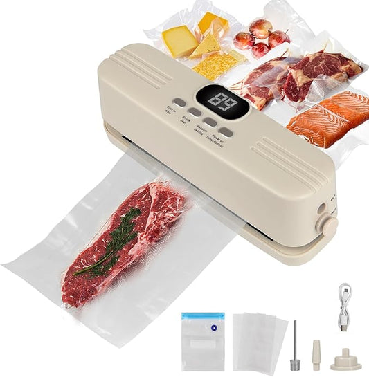 Vacuum Sealer Machine For Food, Mini Cordless Vacuum Sealer, 3-in-1 Portable Vacuum Sealer with 4 Snack Bags, 1 Storage Bag, 1 Inflation Pump, 1 Needle & 1 Nozzle (White)
