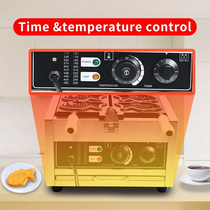 Taiyaki Fish Waffle Maker 3PCS Electric Taiyaki Machine, Non-Stick Teflon Coating Fish Shaped Waffles Iron,110V 50-300℃/122-572℉ Adjustable
