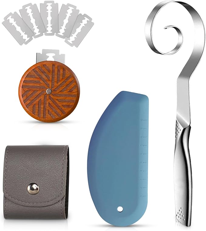 Sourdough Accessories | Seamless Danish Sourdough Bread Whisk, Silicone Dough Scraper & Sourdough Scoring Tool with 5 Blades + Storage Bag (Sourdough bread lame Kit) | Bread baking supplies