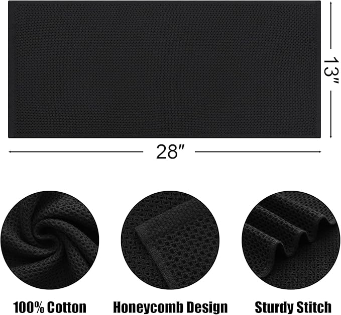 Kitinjoy 100% Cotton Waffle Weave Kitchen Towels, 4-Pack Super Soft and Absorbent Dish Towels for Drying Dishes, Kitchen Hand Towels, 13 in x 28 in, Black