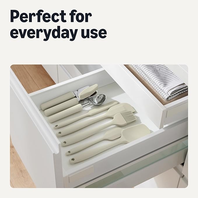 Amazon Basics Silicone Spatulas, 5-Piece Set, BPA-Free, Heat-Resistant and Dishwasher-Safe, Linen Gray