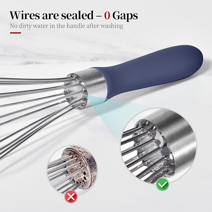 9.06 in Kitchen Wire Whisk, 18/10 Stainless Steel Metal Balloon Wisk Heavy Duty Egg Beater whisker Hand Mixer for Cooking, Baking, Mixing, Stirring, Sauce, Flour（Small, Midnight Blue）
