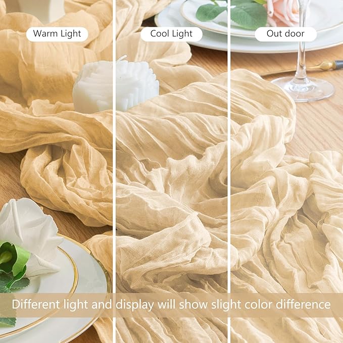 Wokceer Cheesecloth Table Runner 3Pack 10FT Sand Christmas Boho Gauze Cheese Cloth Table Runner for Party Easter Rustic Sheer Table Runners for Baby Bridal Shower Wedding Table Decor