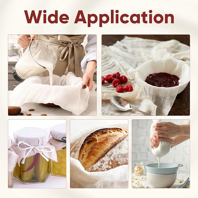 Cheese Cloths for Straining, 6PCS 20 * 20Inch Grade 100 Chees Cloth with Hemmed Edge,100% Cotton Unbleached,Reusable Muslin Cheesecloth for Straining, Making Yogurt, Juicing