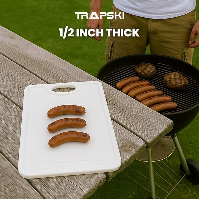 Premium 1/2 Inch Textured Plastic Cutting Chopping Boards | Food-Grade, Dishwasher Safe with Wide Juice Grooves | Easy Grip Handle