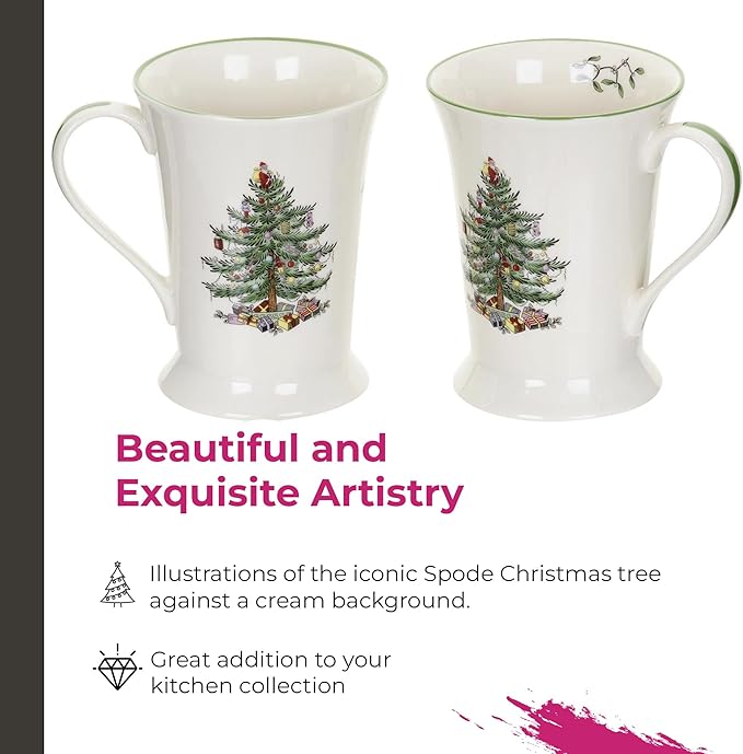 Spode Pimpernel 10 oz Mug & Coaster Set – 2 Porcelain Coffee Cups with Handles & 2 Square 5mm Cork-Backed Drink Mats, Durable Heat & Stain Resistant Table Accessories for Dining, Kitchen & Home
